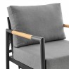 Armen Living Royal and Tiffany 3 Piece Outdoor Patio Swivel Seating Set in Black Aluminum with Teak Wood and Grey Cushions Chair