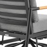 Armen Living Royal and Tiffany 3 Piece Outdoor Patio Swivel Seating Set in Black Aluminum with Teak Wood and Grey Cushions Chair