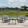Armen Living Royal and Tiffany 3 Piece Outdoor Patio Swivel Seating Set in Black Aluminum with Teak Wood and Grey Cushions
