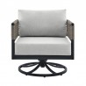 Armen Living Felicia and Argiope 3 Piece Patio Outdoor Swivel Seating Set in Black Aluminum with Grey Rope and Cushions- Chair Front