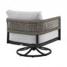 Armen Living Felicia and Argiope 3 Piece Patio Outdoor Swivel Seating Set in Black Aluminum with Grey Rope and Cushions- Chair Back