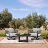 Armen Living Felicia and Argiope 3 Piece Patio Outdoor Swivel Seating Set in Black Aluminum with Grey Rope and Cushions