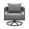 Armen Living Argiope 3 Piece Patio Outdoor Swivel Seating Set in Dark Grey Aluminum with Grey Cushions- Chair Front