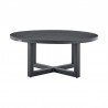Armen Living Argiope 3 Piece Patio Outdoor Swivel Seating Set in Dark Grey Aluminum with Grey Cushions- Table Front View