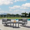 Armen Living Argiope 3 Piece Patio Outdoor Swivel Seating Set in Dark Grey Aluminum with Grey Cushions