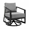 Armen Living Aileen 3 Piece Patio Outdoor Swivel Seating Set in Black Aluminum with Grey Wicker and Cushions- Chair Side