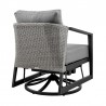 Armen Living Aileen 3 Piece Patio Outdoor Swivel Seating Set in Black Aluminum with Grey Wicker and Cushions- Chair Back
