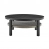 Armen Living Aileen 3 Piece Patio Outdoor Swivel Seating Set in Black Aluminum with Grey Wicker and Cushions- Table