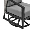 Armen Living Aileen 3 Piece Patio Outdoor Swivel Seating Set in Black Aluminum with Grey Wicker and Cushions- Chair Side View