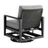 Armen Living Grand Black Aluminum Outdoor Swivel Glider Chair with Dark Gray Cushions- Back