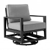 Armen Living Grand Black Aluminum Outdoor Swivel Glider Chair with Dark Gray Cushions- Side View