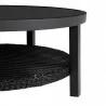 Armen Living Grand Black Aluminum Outdoor Round Conversation Table with Wicker Shelf Half View - Armen Living Grand Black Aluminum Outdoor Round Conversation Table with Wicker Shelf Half View