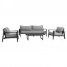 Armen Living Grand 4 Piece Black Aluminum Outdoor Seating Set with Dark Gray Cushions Set