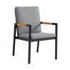 Royal Black Aluminum and Teak Outdoor Dining Chair with Dark Gray Fabric - Set of 2 6