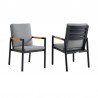 Royal Black Aluminum and Teak Outdoor Dining Chair with Dark Gray Fabric - Set of 2 3