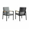 Royal Black Aluminum and Teak Outdoor Dining Chair with Dark Gray Fabric - Set of 2 3 - Royal Black Aluminum and Teak Outdoor Dining Chair with Dark Gray Fabric - Set of 2 3