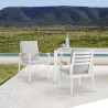 Royal White Aluminum and Teak Outdoor Dining Chair with Light Gray Fabric - Set of 21