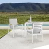 Royal White Aluminum and Teak Outdoor Dining Chair with Light Gray Fabric - Set of 21 - Royal White Aluminum and Teak Outdoor Dining Chair with Light Gray Fabric - Set of 21