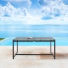 Armen Living Royal Black Aluminum and Teak Outdoor Dining Table with Stone Top