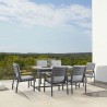 Armen Living Royal Black Aluminum and Teak Outdoor Dining Table with Stone Top Set