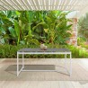 Armen Living Royal White Aluminum and Teak Outdoor Dining Table with Stone Top