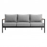 Armen Living Royal 4 Piece Black Aluminum and Teak Outdoor Seating Set with Dark Gray Cushions- Sofa Front