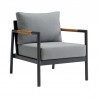 Armen Living Royal 4 Piece Black Aluminum and Teak Outdoor Seating Set with Dark Gray Cushions- Chair Side