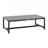 Armen Living Royal 4 Piece Black Aluminum and Teak Outdoor Seating Set with Dark Gray Cushions- Table 