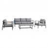 Armen Living Royal 4 Piece Black Aluminum and Teak Outdoor Seating Set with Dark Gray Cushions- Set