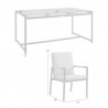 Royal 5 Piece White Aluminum and Teak Outdoor Dining Set with Light Gray Fabric 5