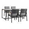 Royal 5 Piece Black Aluminum and Teak Outdoor Dining Set with Dark Gray Fabric 1