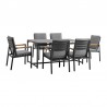Royal 7 Piece Black Aluminum and Teak Outdoor Dining Set with Dark Gray Fabric 1