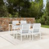 Royal 5 Piece White Aluminum and Teak Outdoor Dining Set with Light Gray Fabric 