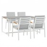 Royal 5 Piece White Aluminum and Teak Outdoor Dining Set with Light Gray Fabric 1