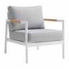 Armen Living Royal 4 Piece White Aluminum and Teak Outdoor Seating Set with Light Gray Cushions- Chair Side
