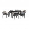 Armen Living Beowulf Outdoor Patio 7-Piece Dining Table Set in Aluminum and Teak with Grey Cushions 1