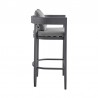 Armen Living Argiope Outdoor Patio Counter or Bar Height Bar Stool in Aluminum with Grey Cushions- Side View