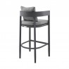 Armen Living Argiope Outdoor Patio Counter or Bar Height Bar Stool in Aluminum with Grey Cushions- Back Angle View