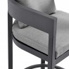 Armen Living Argiope Outdoor Patio Counter or Bar Height Bar Stool in Aluminum with Grey Cushions- Arm View