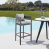 Armen Living Argiope Outdoor Patio Counter or Bar Height Bar Stool in Aluminum with Grey Cushions