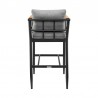Armen Living Wiglaf Outdoor Patio Counter or Bar Height Bar Stool in Aluminum and Teak with Grey Cushions Back
