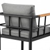 Armen Living Wiglaf Outdoor Patio Counter or Bar Height Bar Stool in Aluminum and Teak with Grey Cushions Half Back