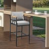 Armen Living Wiglaf Outdoor Patio Counter or Bar Height Bar Stool in Aluminum and Teak with Grey Cushions