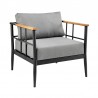 Armen Living Shari Outdoor Patio 4-Piece Lounge Set in Aluminum with Teak Wood and Grey Cushions Front