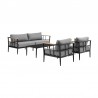 Armen Living Shari Outdoor Patio 4-Piece Lounge Set in Aluminum with Teak Wood and Grey Cushions Set