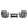Armen Living Grand 3 Piece Black Aluminum Outdoor Seating Set with Dark Gray Cushions- Chair Set