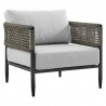 Armen Living Felicia 4 Piece Outdoor Black Aluminum & Rope Conversation Set with Light Gray Fabric Cushions Chair Side
