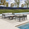 Armen Living Felicia 4 Piece Outdoor Black Aluminum & Rope Conversation Set with Light Gray Fabric Cushions