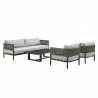 Armen Living Felicia 4 Piece Outdoor Black Aluminum & Rope Conversation Set with Light Gray Fabric Cushions Set - Armen Living Felicia 4 Piece Outdoor Black Aluminum & Rope Conversation Set with Light Gray Fabric Cushions Set