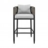 Armen Living Felicia Outdoor Patio Counter or Bar Height Bar Stool in Aluminum with Grey Rope and Cushions - Front View
